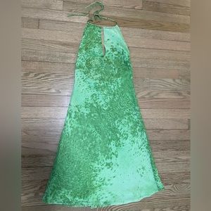 ZARA WOMAN- Green abstract print peekaboo front backless halter Party Slip Dress